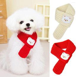 Dog Apparel Christmas Red Colour Scarf Year Winter Knitted Wool Warm For Puppy Cats Cartoon Bear Label Scarves Pets Accessories