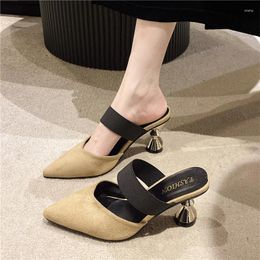 Размер обуви плюс платье 723 Женщины 2024 Summer Women Mules Classic Loyed Toe High Heel Slippers Fashion Casual Party 75996 64076