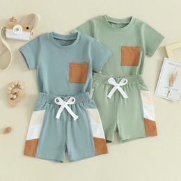 Clothing Sets Summer Infant Baby Boys Suit Causal Short Sleeve T-Shirt Contrast Colors Elastic Shorts Toddler Cotton Tracksuits