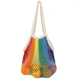 Storage Bags Reusable Vegetable Fruit Bag Cotton Mesh Shopping Handbag Kitchen Short Handle Washable Foldable Eco