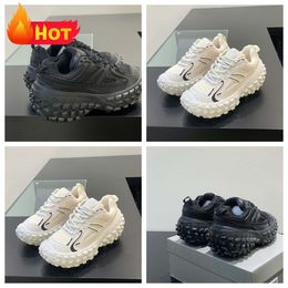 GAI thick soled men's trendy casual sports shoes running shoes Tyres fluorescent breathable Tyre Thick Sole Lace-up Sneakers Reflective black Eur35-40