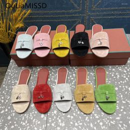 Slippers Candy Colored Flat Shoes For Women's Summer 2024 Vintage Lock Buckle Casual Beach Sandals Thick Heeled High Heels