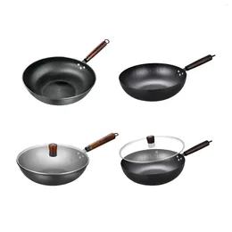 Pans Nonstick Wok Uncoated Durable Induction Cooker Wood Handle Universal Pan Chinese Stir Fry For Cooking Sautee Boiling