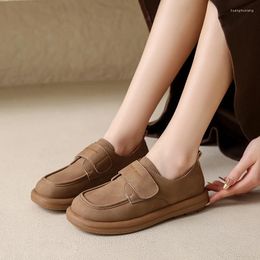 Casual Shoes Women Flat Thick Sole Fashion Solid Khaki Colour Lady Designer Suede Leather Slip-On Comfortale