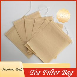 100 Pcs/Lot Tea Filter Bag Strainers Tools Natural Unbleached Wood Pulp Paper Disposable Infuser Empty Bags with Drawstring Pouch LT864