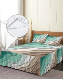 Bed Skirt Green Brown Gradient Geometric Abstract Elastic Fitted Bedspread With Pillowcases Mattress Cover Bedding Set Sheet