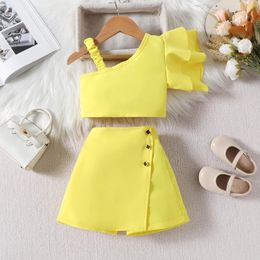 Clothing Sets Girls Thanksgiving Outfit Toddler One Shoulder Tops And Skirt Solid Colour Two Piece Set Casual Summer Clothes