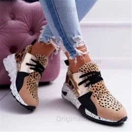 Casual Shoes New Spring Leopard Print Shoes for Women Lace-up Non-slip Running Shoes Plus Size Round Head Platform Causal Shoes Zapatos Mujer T240323