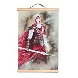 Mediaeval Knights Templar Canvas Scroll Poster Wall Hanging Banner with Wooden Hanger Wall Art Living Room Bedroom Home Decor Scroll Painting LZ01