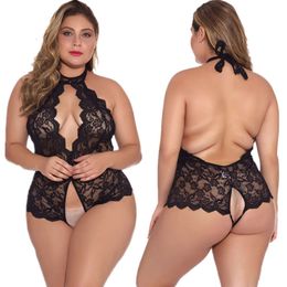 Po And Fun Underwear Flower Embroidery Open Plus Size Fat MM Sexy Pyjama Women 183813