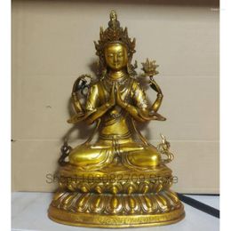 Decorative Figurines 13 & #034; Tibetan Antique Bronze Gilt 4 Arms Chenrezig Kwan-yin Guanyin Buddha Statues