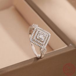Cluster Rings 2024 European And American 925 Sterling Silver Diamond Shaped Zircon Ring Women's Light Luxury Fashion Versatile