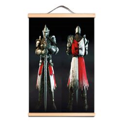 Nordic Wall Art Canvas Pictures Vintage Knights Templar Armor Warrior Poster Wooden Scroll Hanging Painting Printed Home Living Room Decor LZ01