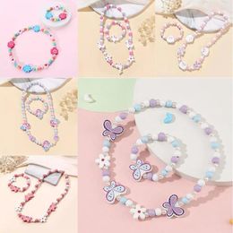 Chains 2pcs Animal Shape Wood Beads Necklace Cute Cartoon Girls Bracelets Children's Birthday Gift Charm Bracelet Jewellery Set