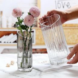 Vases Creative Love Shape Striped Glass Vase Flower Arrangement Plant Potted Indoor Decoration Transparent Hydroponic Home Decor