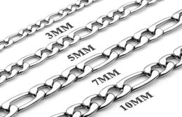 3mm5mm7mm10mm Stainless Steel Flat Figaro Curb Cuban Chain Link for Men Women Necklace 1830 inch Length with Velvet Bag5649652