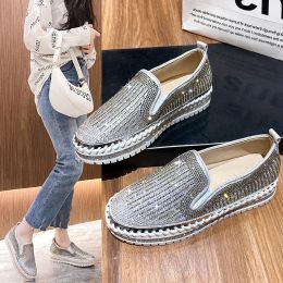 Boots Bling Women Flat Loafers Woman Shinning Crystal Rhinestone Fisherman Shoes Female Autumn Platform Casual Shoe Slip on Mocassins