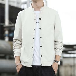 Spring and Autumn Casual Youth Minimalist Solid Color Stand Collar Button Up Cardigan Giacca, Giacca da uomo