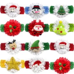 Accessories 30 Pcs Christmas Pet Dog Collar with Elastic Band Bow Ties Santa Claus Christmas Dog Bowties for Small Middle Dog Supplies