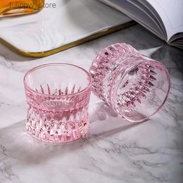 Wine Glasses Embossed Whiskey Cup Vertical Grain Transparent Wine Glass Light Luxury Retro Glasses for Drinks Thickening Glass Coffee cup L240323