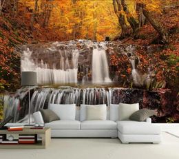 Wallpapers Papel De Parede Golden Autumn Flowing Water Waterfall 3d Wallpaper Mural Iving Room Tv Wall Bedroom Papers Home Decor
