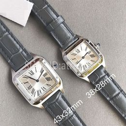 Top Quality Stylish Quartz Watch Men Women Gold Silver Dial Sapphire Glass Leather Strap Wristwatch Classic Square Design Dress Cl244T