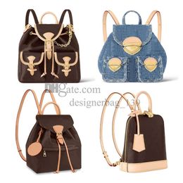 backpack women's luxurys designer bag denim backpack genuine leather old flower shoulder mini back pack
