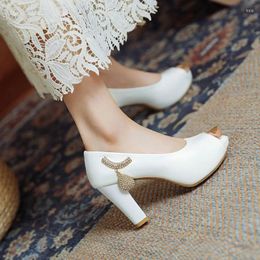 Dress Shoes Spring Summer Style Fashion High Heels Open Toe Women's Sandals Rhinestone Fish Mouth 8cm Plus Size 34-43