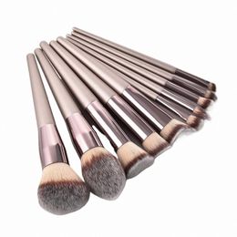 4/10pcs Champagne makeup brushes set for cosmetic foundati powder blush eyeshadow kabuki blending make up brush beauty tool p3XR#