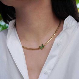 Green Bow Collar Necklace 18k Gold Titanium Steel NK Chain Instagram Style Light Luxury and Unique Design Necklace for Women