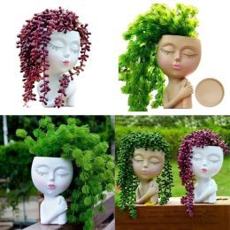 Planters Girl Sculpture Planter Potted Plant for Office Desk Small Plant Garden Ornament Indoor Outdoor Playful Decoration