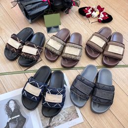 Women Double G Slide Sandal Designer Multicolor Platform Slippers Burgundy Mini Printing Fabric Rubber Sole Shoes