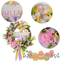 Decorative Flowers Easter Wreath With Bow 35x40cm Colorful Ribbon Spring Garland Fabric Artificial Small Lavender Happy Day Decor