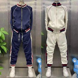 Men's Tracksuits Spring 2024 Thin Sweatshirt Sweatpants Casual Sports Suit Color-Block Stripe Slim Two-Piece