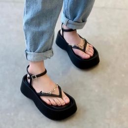 Dress Shoes Summer Women Chain Flats Clip Toe Sandals 2024 Rome Slippers Causal Platform Ladies Beach Slides Mujer Zapatos