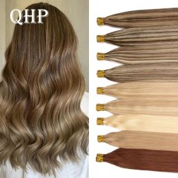 Extensions QHP Straight I Tip Hair Extension Machine Made 100% Real Human Remy Hair Extensions 0.8g/Pcs 50Pcs/ Set Keratin Hairpiece