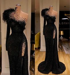 Chic Real Image Evening Dresses Glitter Sequins Feather Beads Ruffles Formal Prom Dress Custom Made Sweep Train Long Party Gown