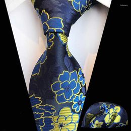 Bow Ties Classic 8CM Floral Tie Pocket Square Set For Business Wedding Party Fashion Necktie Handkerchief 2-piece Blue