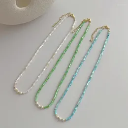 Choker Minar Vintage White Green Blue Colour Natural Shell Bamboo Joint Strand Beaded Necklace For Women Brass Freshwater Pearl Chokers