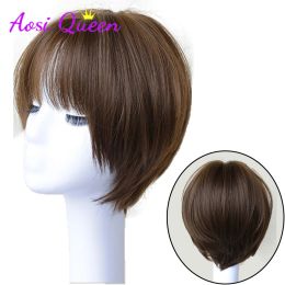 Wigs AS Heatresistant synthetic short hair, black brown highlighting white tea gray, cold brown cosplay wig for women