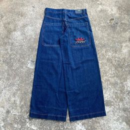 Mens and womens jeans high waist gothic loose straight wide leg pants y2k street retro harajuku fashion blue 240320