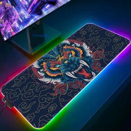 Pads LED Gaming Mousepads Beast Large Desk Mat PC Gamer Mousepad RGB Mouse Pad Luminous Japanese Mouse Mat With Backlight