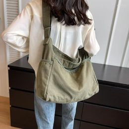 Drawstring Girl Student Canvas Shoulder Large Messenger Bag For Women 2024 Korean Harajuku Crossbody Bags Designer Purses High Capacity
