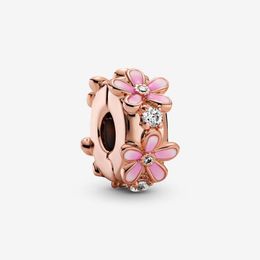 Pink Daisy Spacer Clip Charm Pandoras 18K Rose Gold Charms Set Snake Chain Bracelet Making 925 Silver Bead Clips Girlfriend Gift with Original Box Factory wholesale