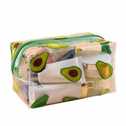 fruit Avocado Travel W Bag Transparent Makeup Brushes Holder Small Waterproof Multi-functi for Women Girls Pen Storage Case D48G#