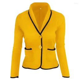 Women's Suits S-6XL Women Yellow Casual Lapel Short Blazers Single Breasted Solid Colors Office Work 2024 Woman Plus Size Cotton Blazer