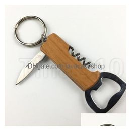 Openers New Outdoor Wine Bottle Opener Keychain Stainless Steel Wooden Handle Portable Corkscrew Beer T2I5115 Drop Delivery Home Garde Dhntr