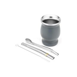 Boormachine Yerba Mate Cup and Bombilla Set includes One Yerba Mate Cup, Two Bombilla Mate (straw) and Brush Stainless Steel Doublewall