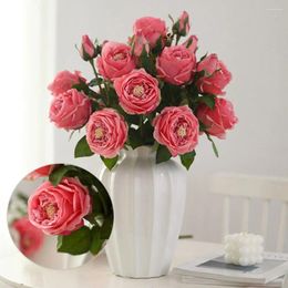 Decorative Flowers 52cm Artificial Flower Table Decor 3 Heads Austin Rose Peony Bouquet Red Velvet Emulational Home