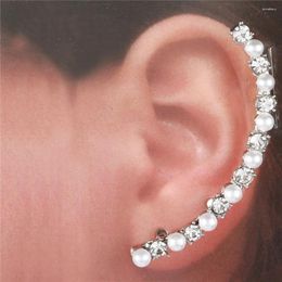 Backs Earrings Trendy Earring Inlaid Crystal Fuax Pearl Ear Clip For Women Shiny Cuff Jewellery Accessories